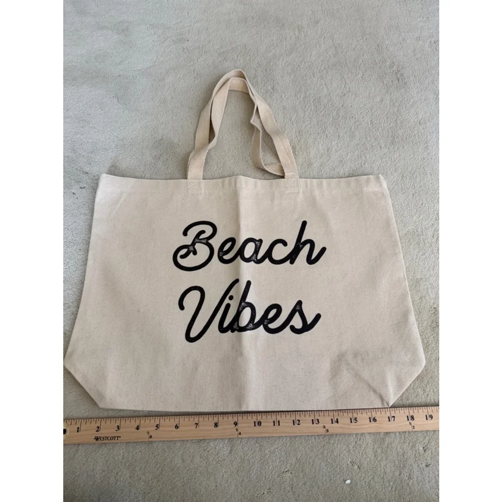 Beach Vibes Canvas Tote Bag OS Beige